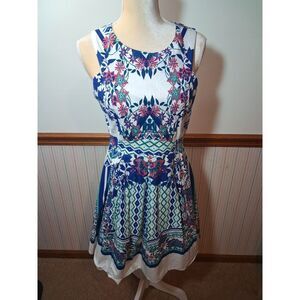 Alya Floral Geometric Bohemian Style Sundress Flared Skirt - Size Large